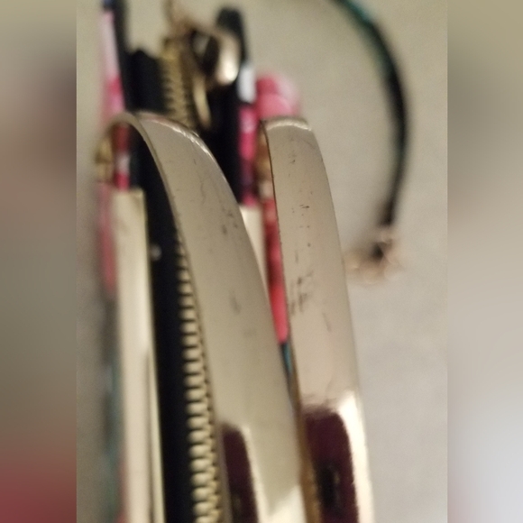 Clutch Wallet Black and Pink Floral Polka Dot Clutch with Chain Strap - Picture 10 of 13